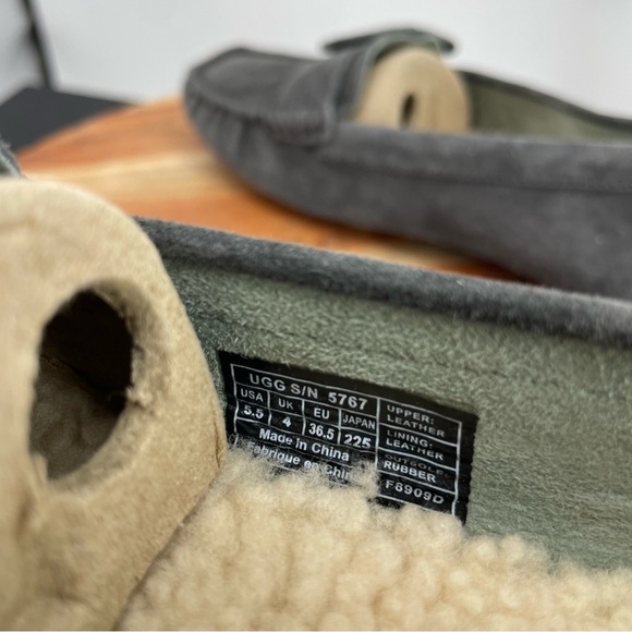 UGG | Retreat gray Sherpa Lined Suede Leather Loafers Moccasin 5767 Women's 5.5 - Picture 6 of 7